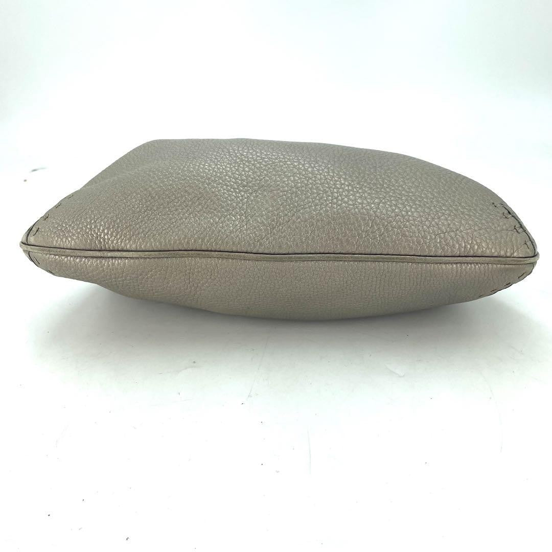 FENDI Shoulder Bag Purse Selleria Leather Greige Authentic
