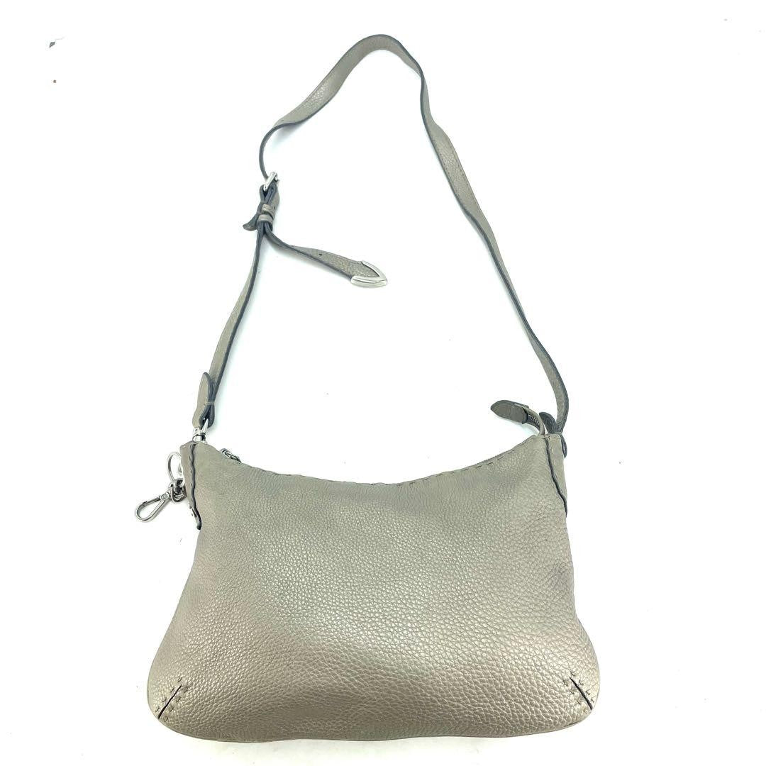 FENDI Shoulder Bag Purse Selleria Leather Greige Authentic