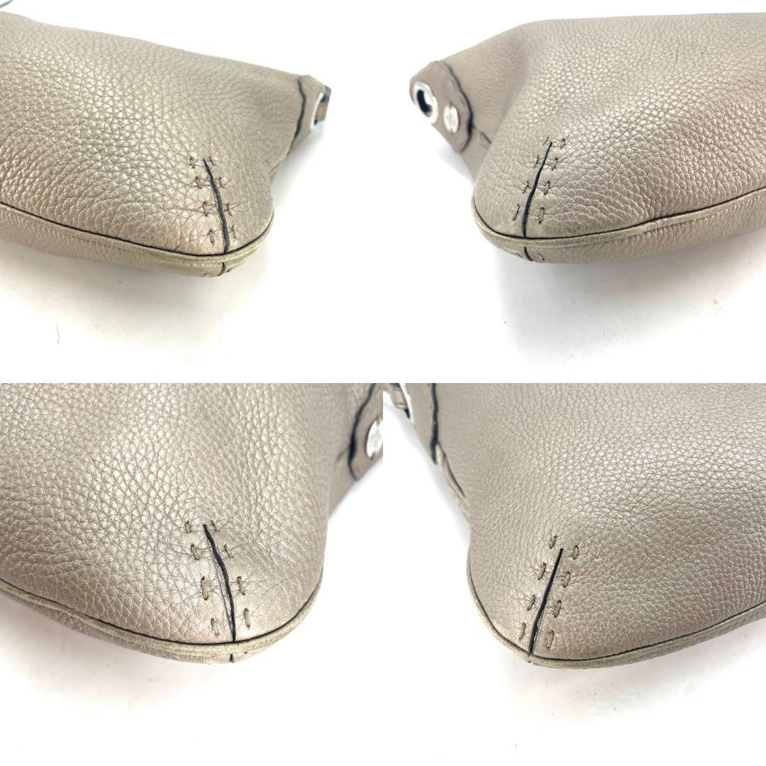 FENDI Shoulder Bag Purse Selleria Leather Greige Authentic