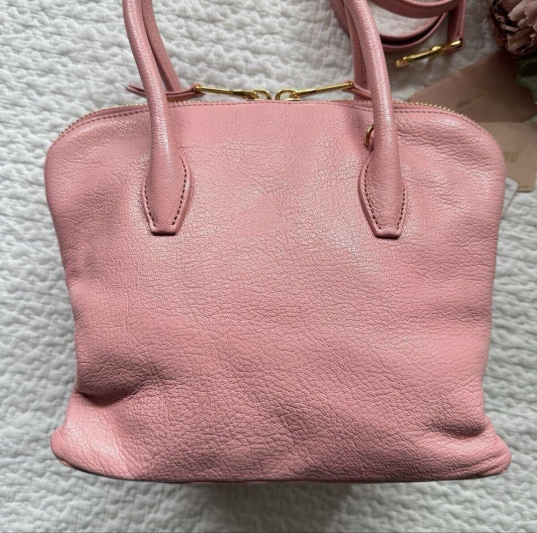 Miu Miu Hand Shoulder Bag Tote Purse 2way Logo Leather Pink Authentic