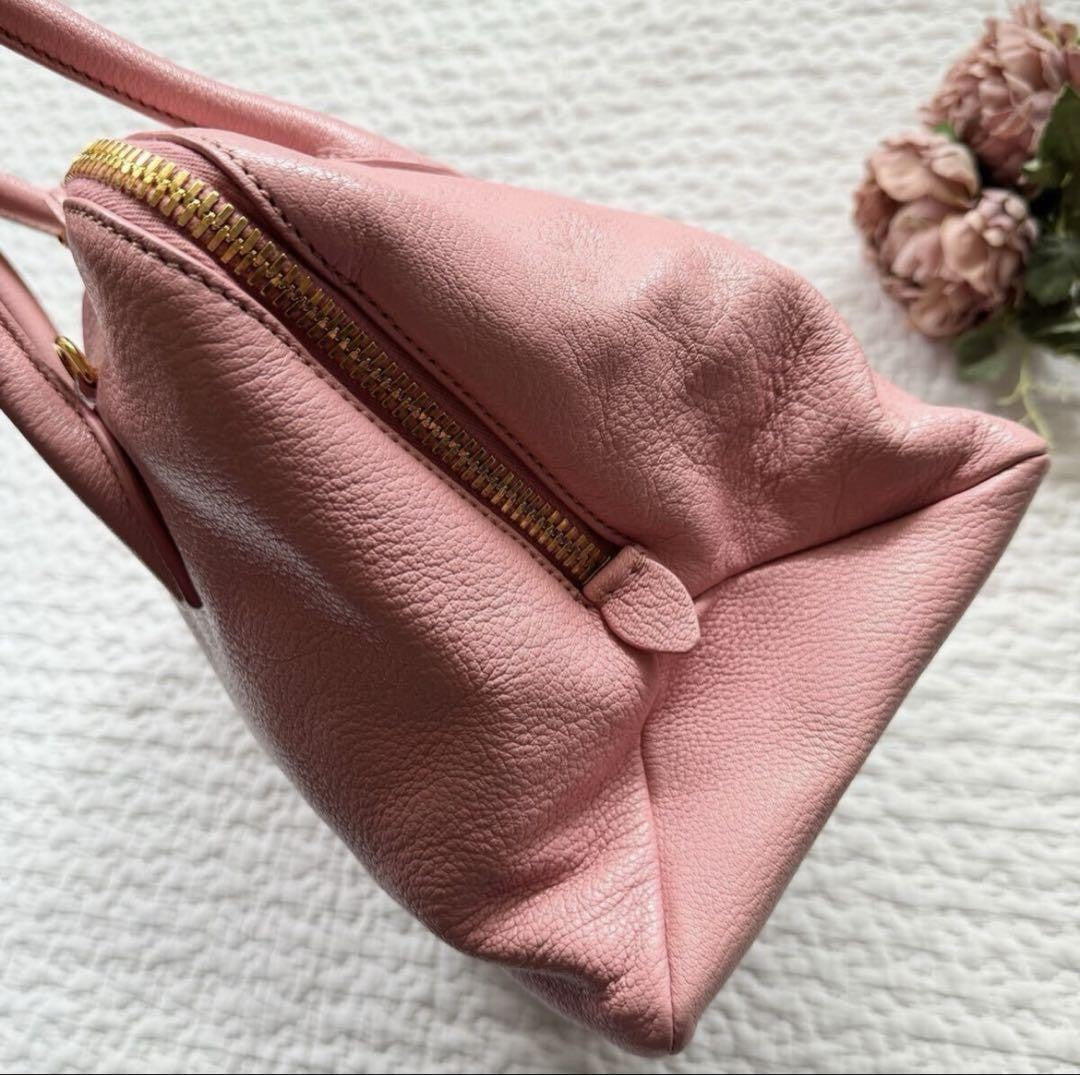 Miu Miu Hand Shoulder Bag Tote Purse 2way Logo Leather Pink Authentic
