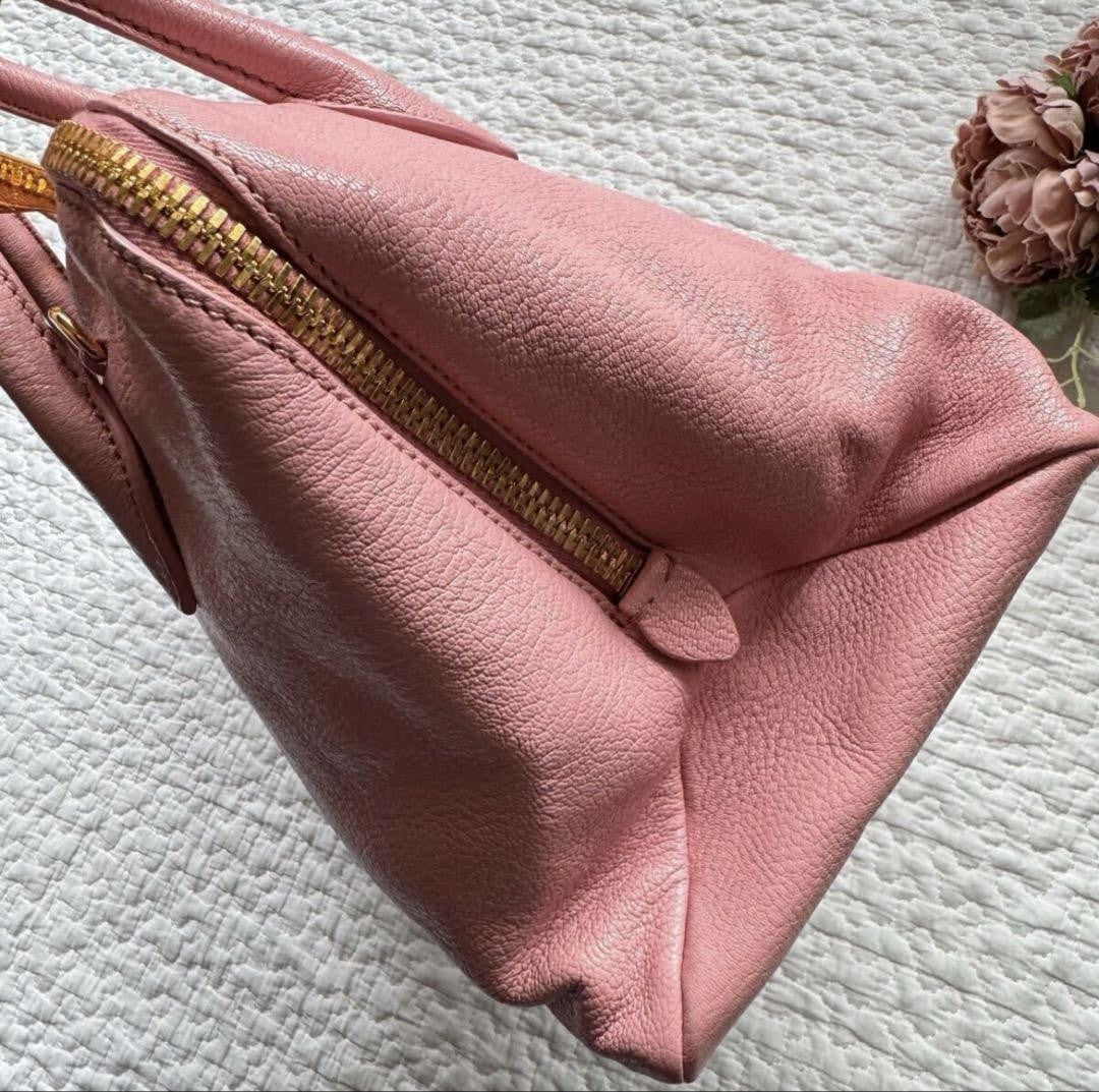 Miu Miu Hand Shoulder Bag Tote Purse 2way Logo Leather Pink Authentic