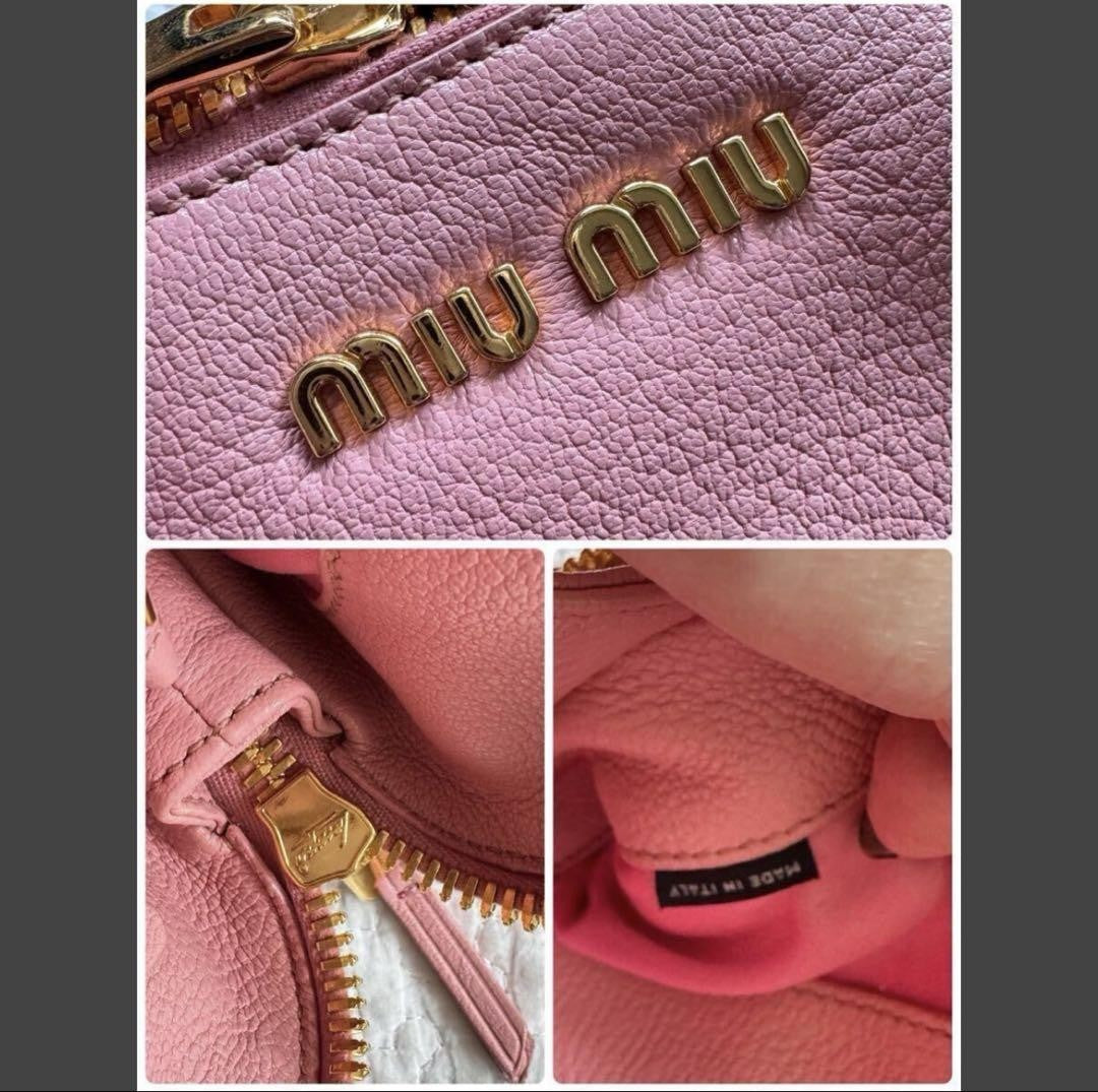 Miu Miu Hand Shoulder Bag Tote Purse 2way Logo Leather Pink Authentic