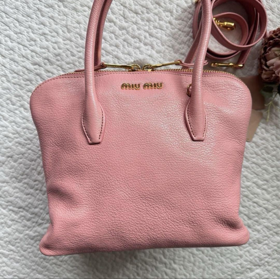 Miu Miu Hand Shoulder Bag Tote Purse 2way Logo Leather Pink Authentic