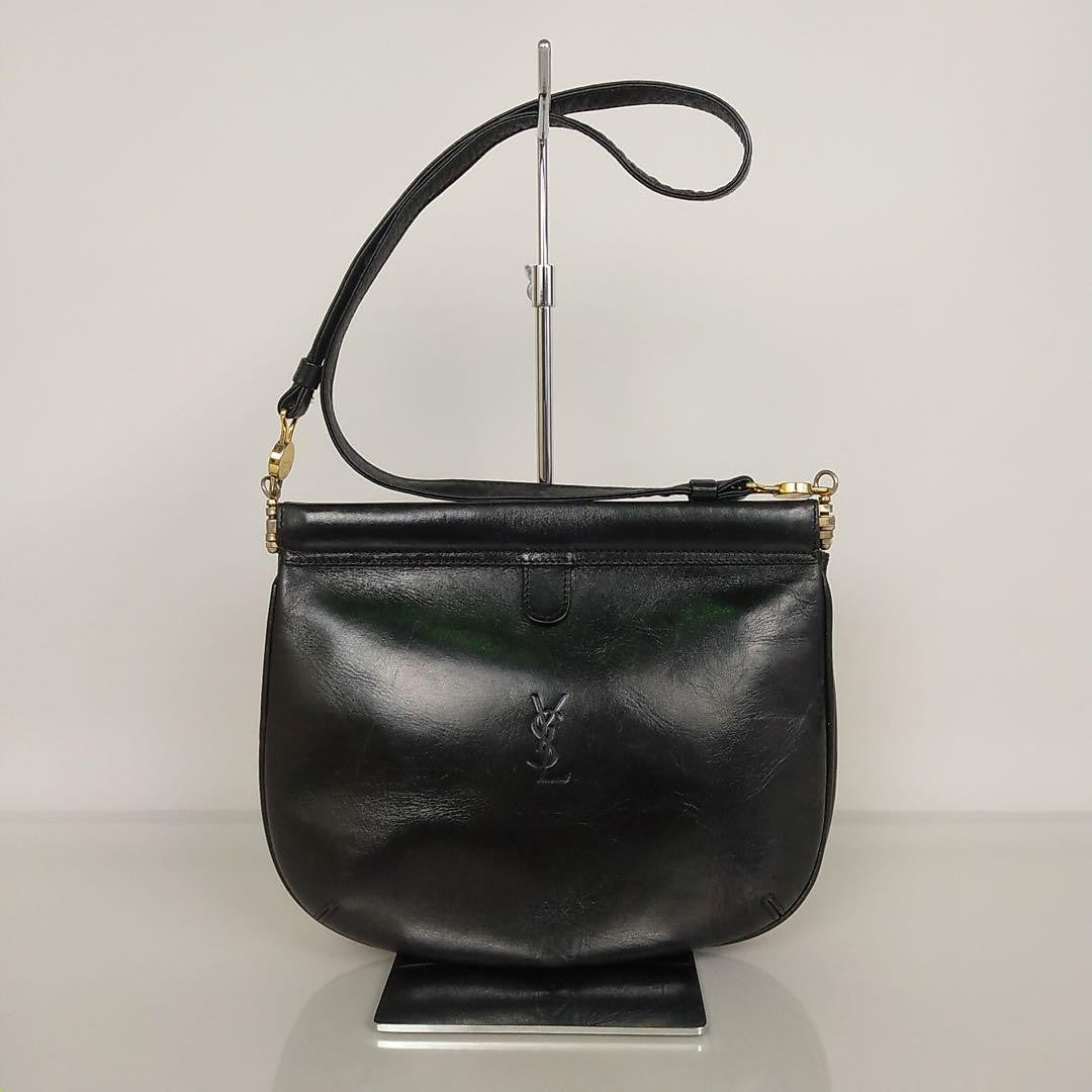 Saint Laurent Shoulder Bag Purse YSL Cassandra Leather Black Authentic