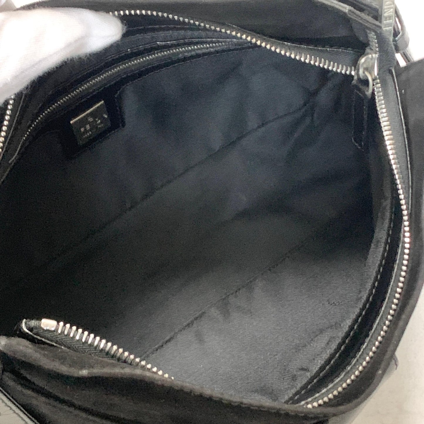 FENDI Bag FF Shoulder Purse Suede Leather Black Brown Silver Used Authentic