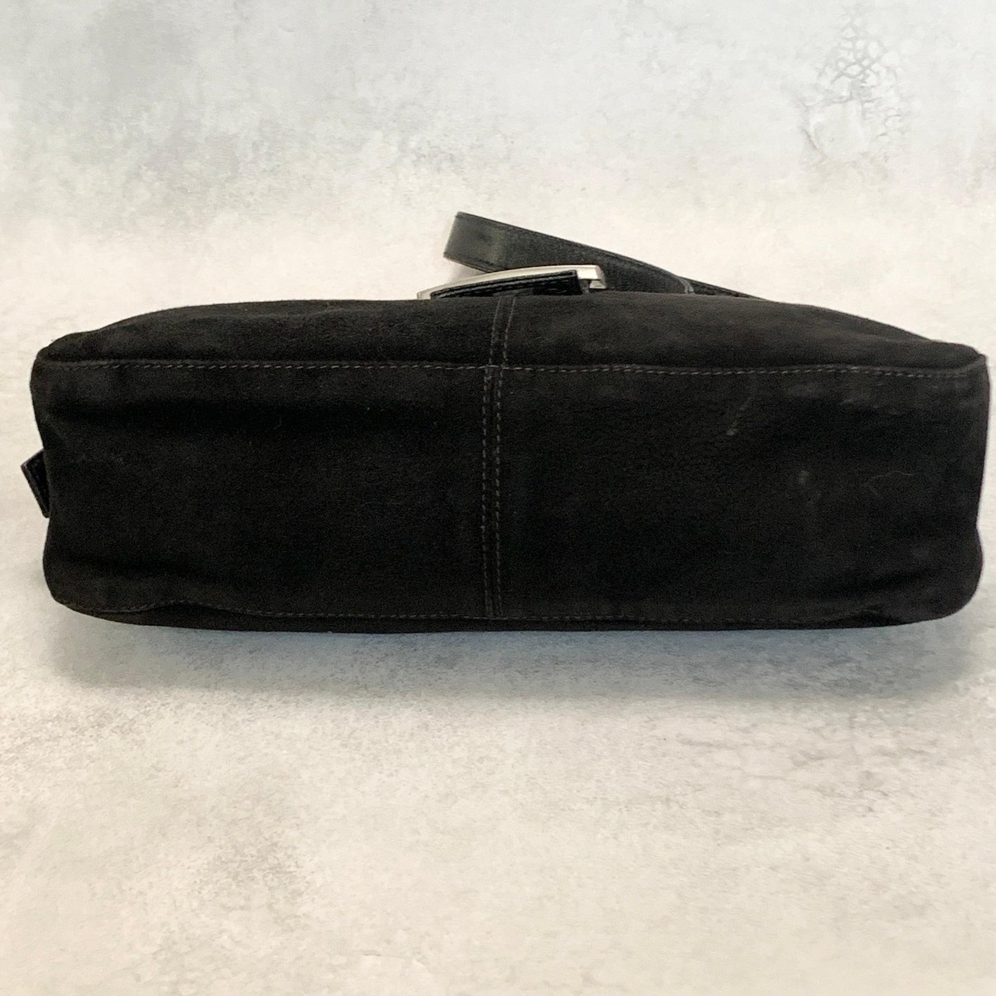 FENDI Bag FF Shoulder Purse Suede Leather Black Brown Silver Used Authentic