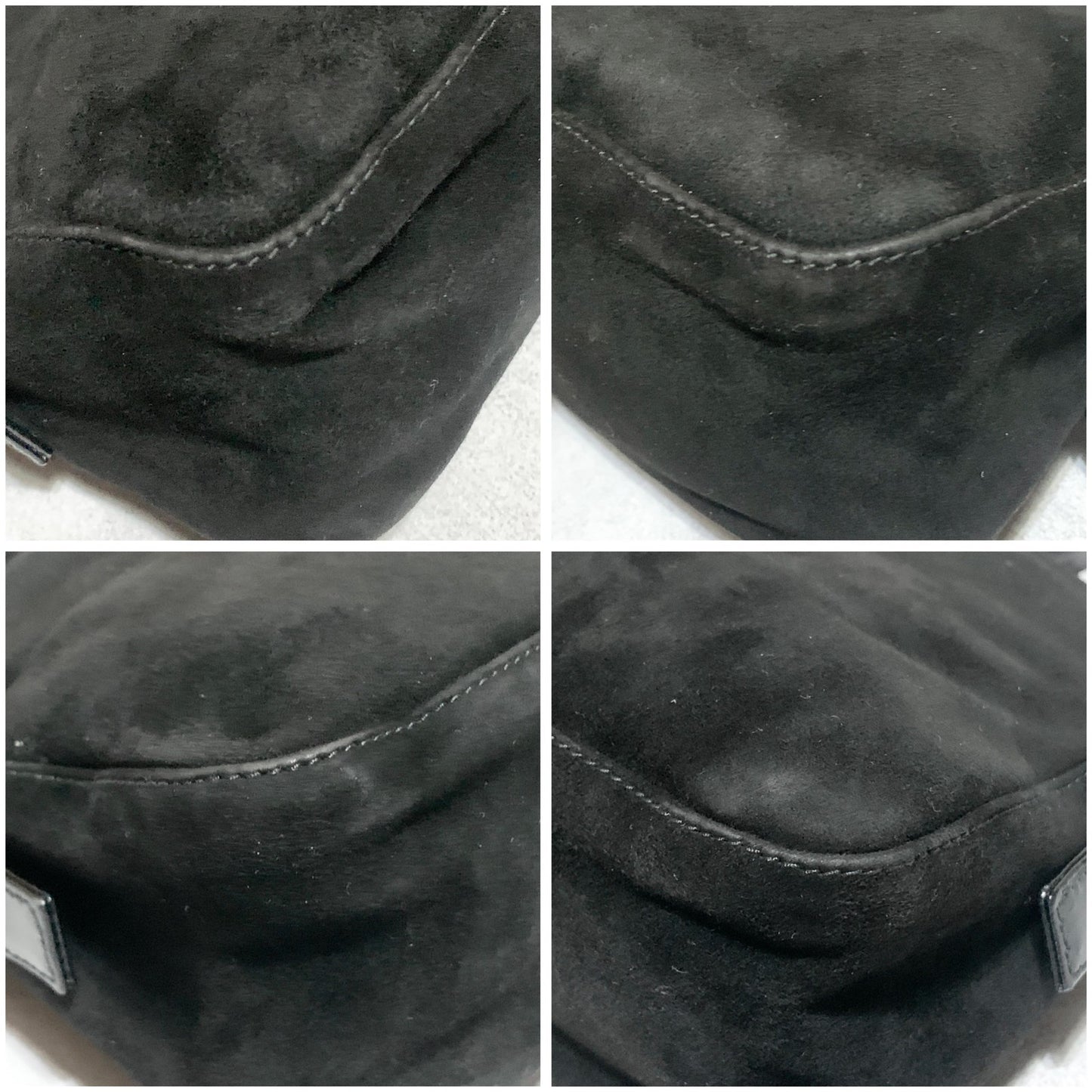 FENDI Bag FF Shoulder Purse Suede Leather Black Brown Silver Used Authentic