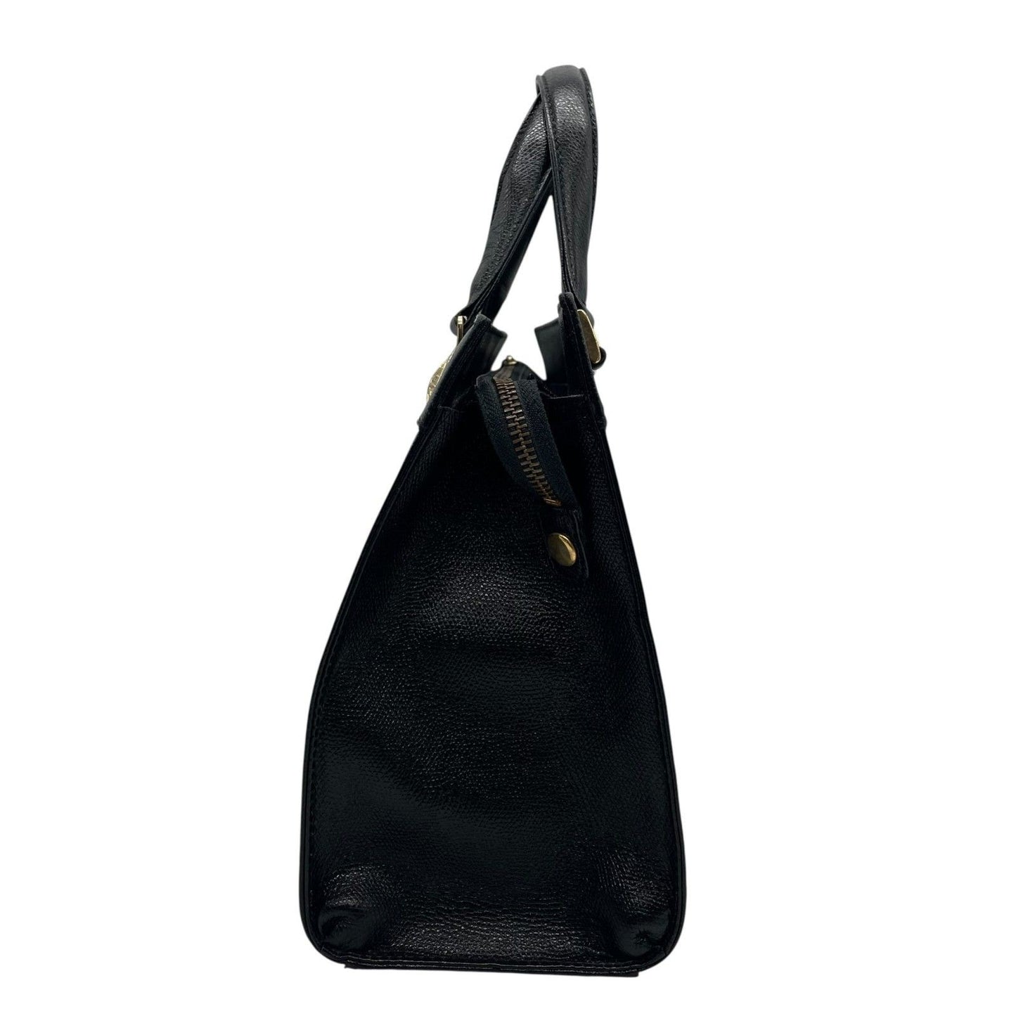 VERSACE Hand Bag Tote Purse Sunburst Leather Black Authentic