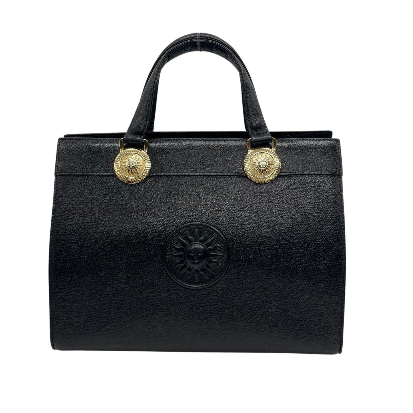 VERSACE Hand Bag Tote Purse Sunburst Leather Black Authentic