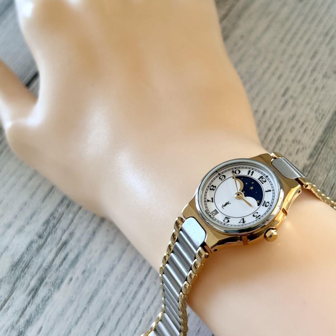 Saint Laurent Quartz Watch Wristwatch YSL Cassandra Gold Silver Women's Auth