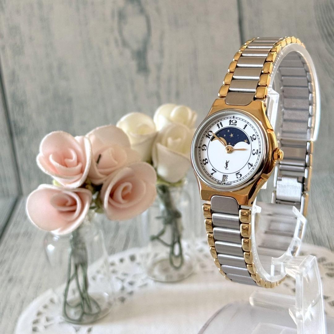 Saint Laurent Quartz Watch Wristwatch YSL Cassandra Gold Silver Women's Auth