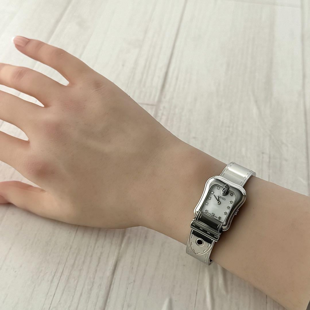 FENDI Quartz Watch Wristwatch FF Logo Silver Women's Authentic