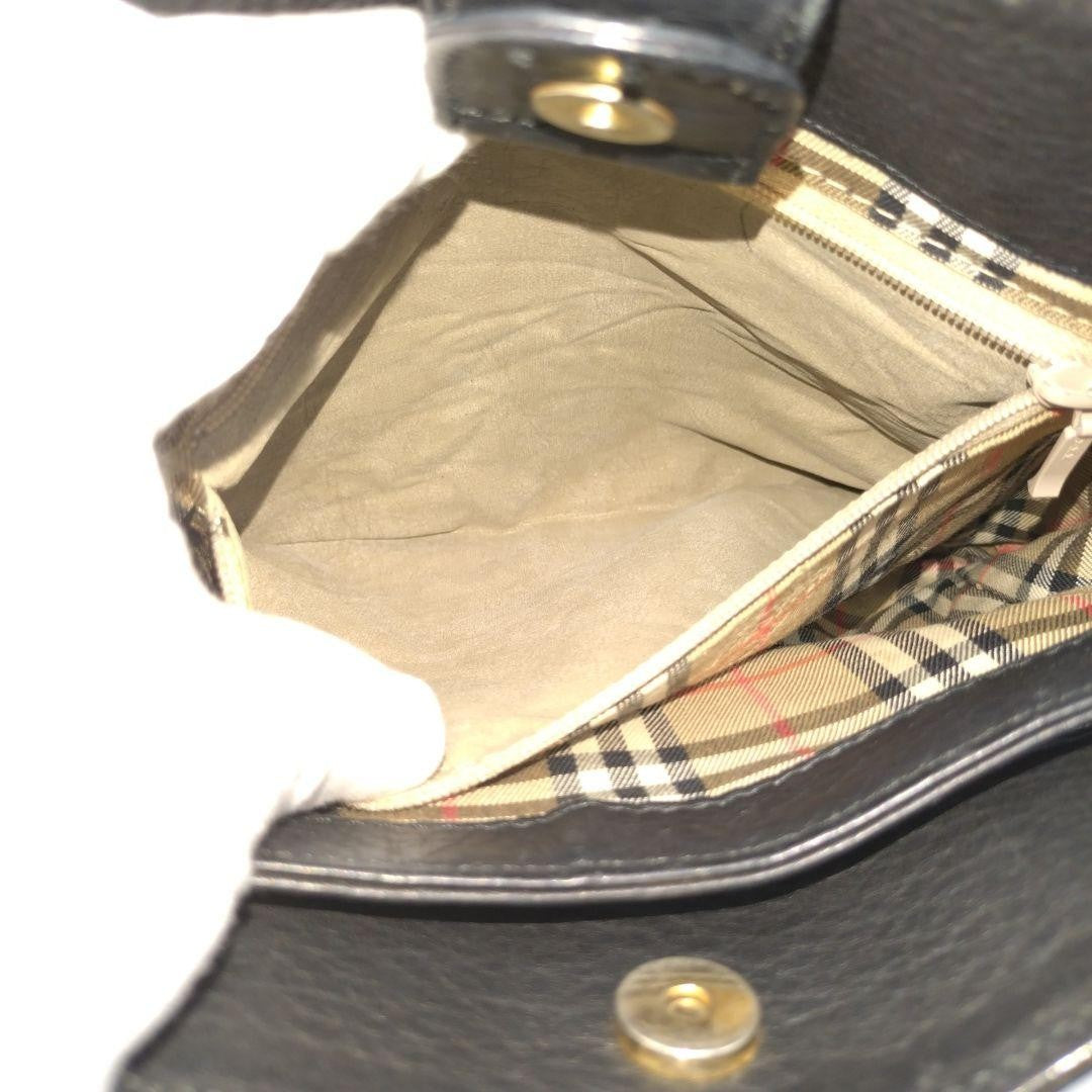BURBERRY Hand Bag Tote Purse Nova Check Leather Black Authentic