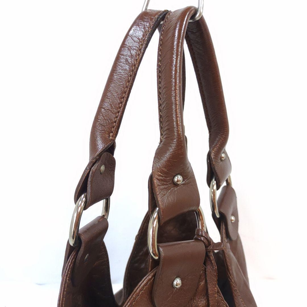 FENDI Shoulder Bag Purse FF Leather Brown Authentic