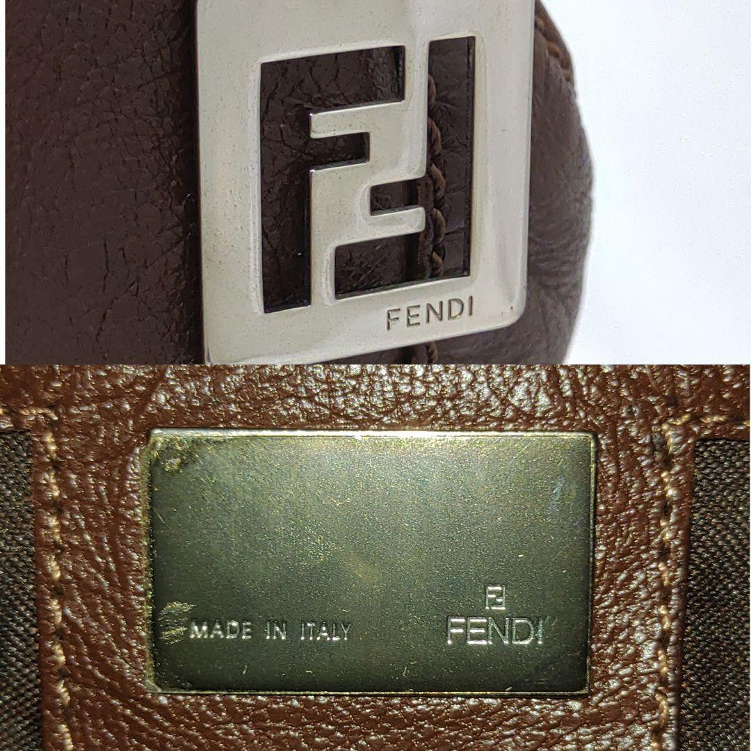 FENDI Shoulder Bag Purse FF Leather Brown Authentic