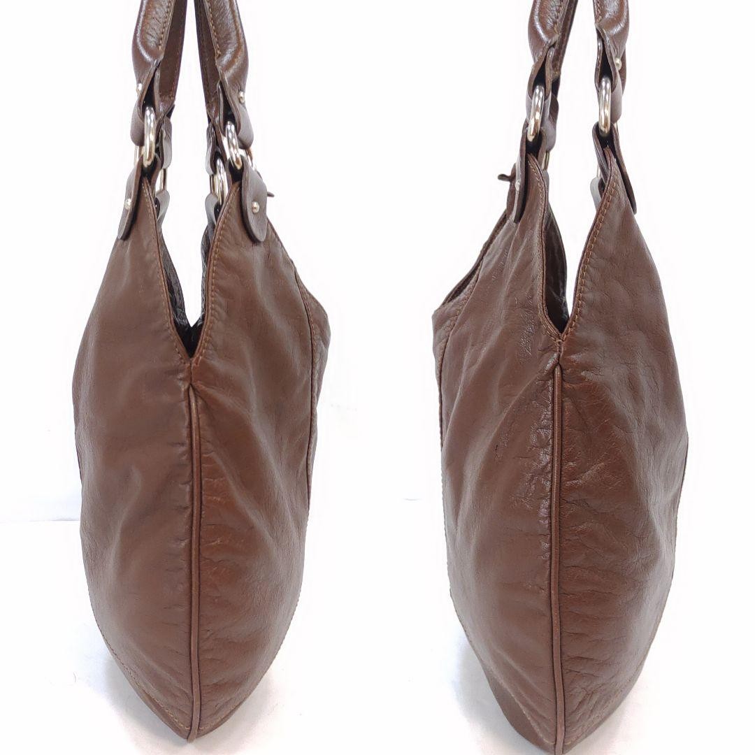 FENDI Shoulder Bag Purse FF Leather Brown Authentic