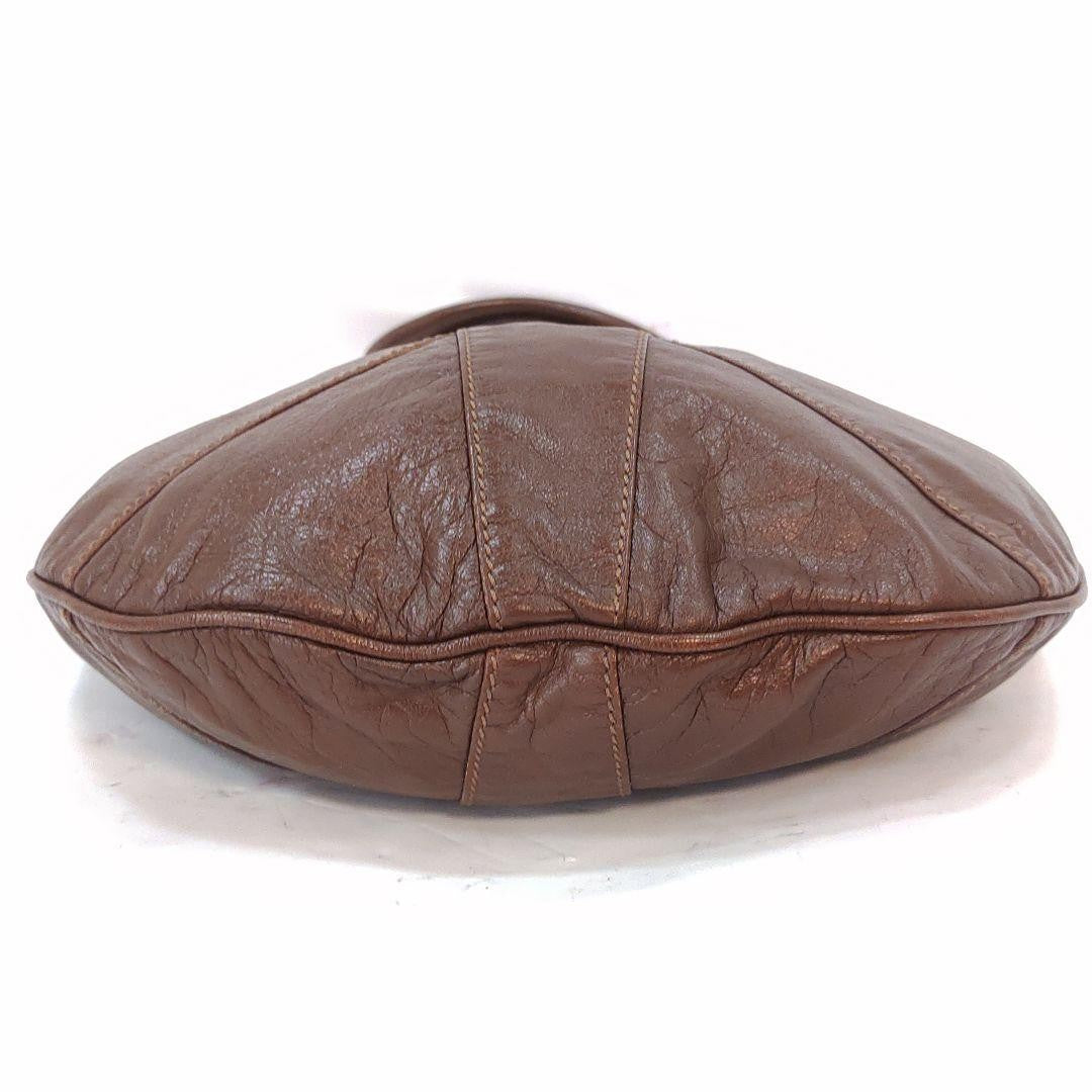 FENDI Shoulder Bag Purse FF Leather Brown Authentic