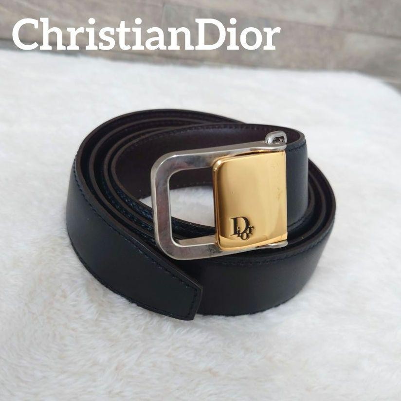 Christian Dior Men's Belt Logo Leather Black Brown Authentic