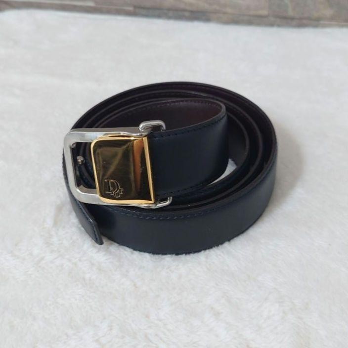 Christian Dior Men's Belt Logo Leather Black Brown Authentic