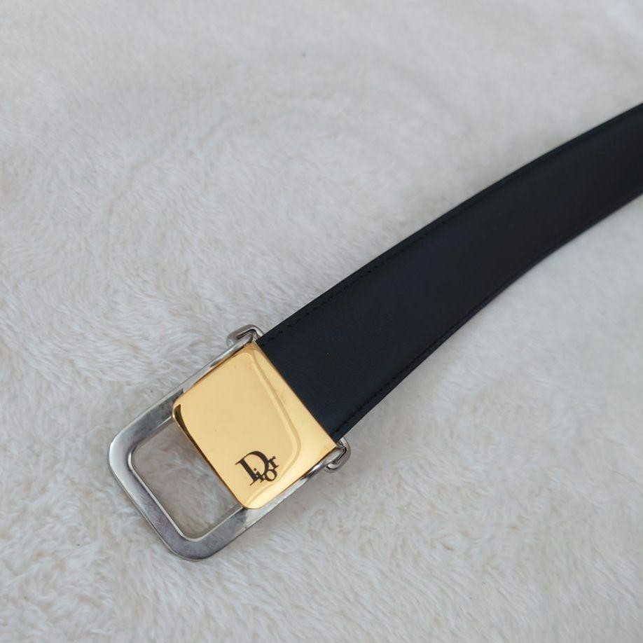 Christian Dior Men's Belt Logo Leather Black Brown Authentic