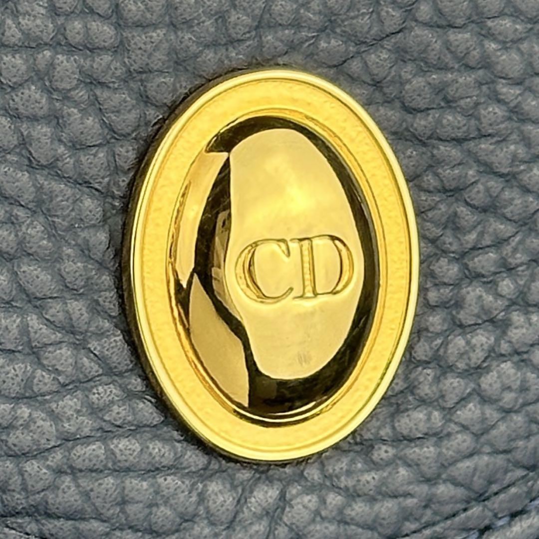 Christian Dior Shoulder Bag Purse CD Leather Navy Authentic