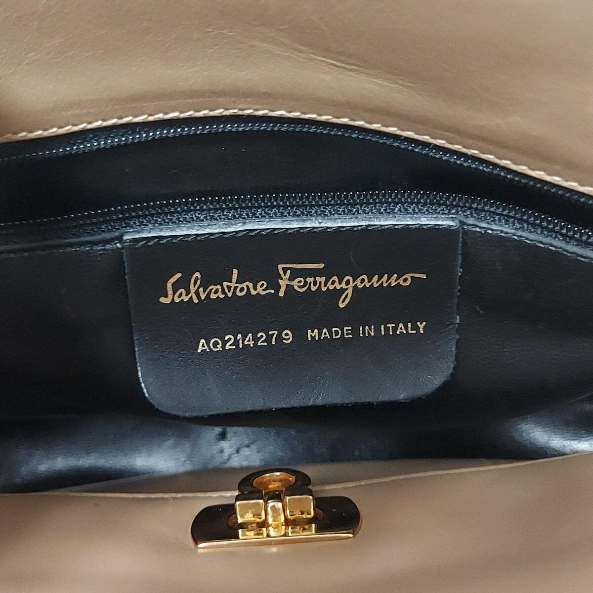 Salvatore Ferragamo Hand Bag Tote Purse Gancini Leather Beige Authentic