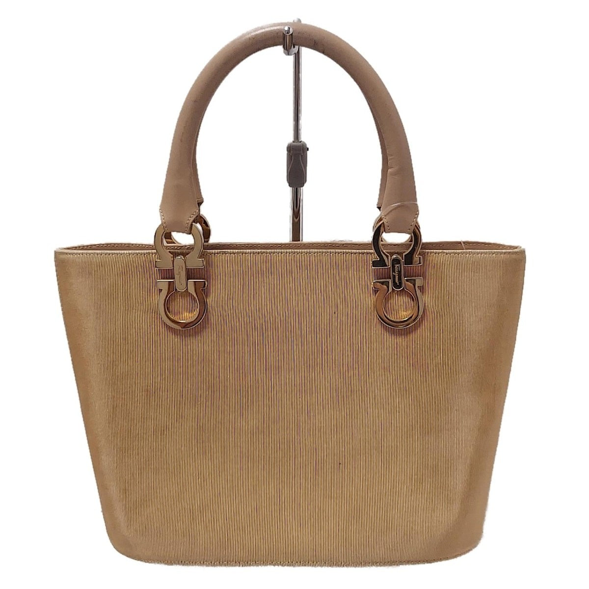 Salvatore Ferragamo Hand Bag Tote Purse Gancini Leather Beige Authentic