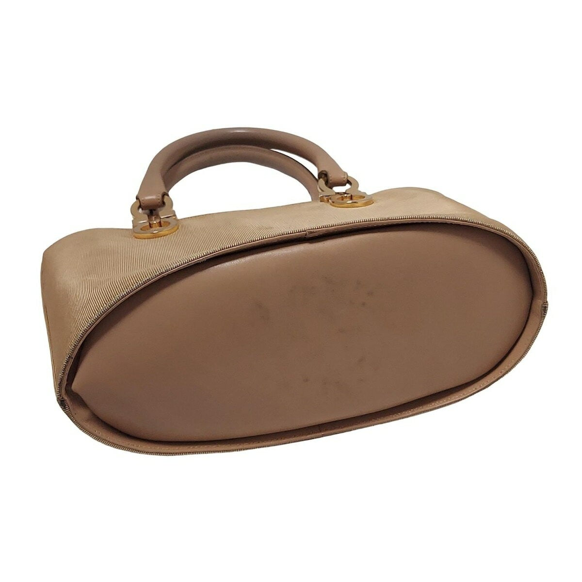 Salvatore Ferragamo Hand Bag Tote Purse Gancini Leather Beige Authentic