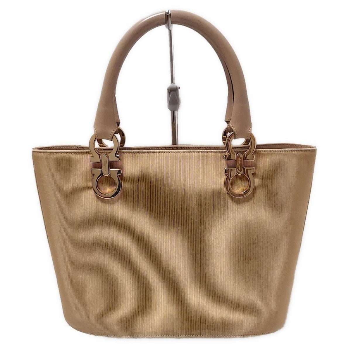Salvatore Ferragamo Hand Bag Tote Purse Gancini Leather Beige Authentic