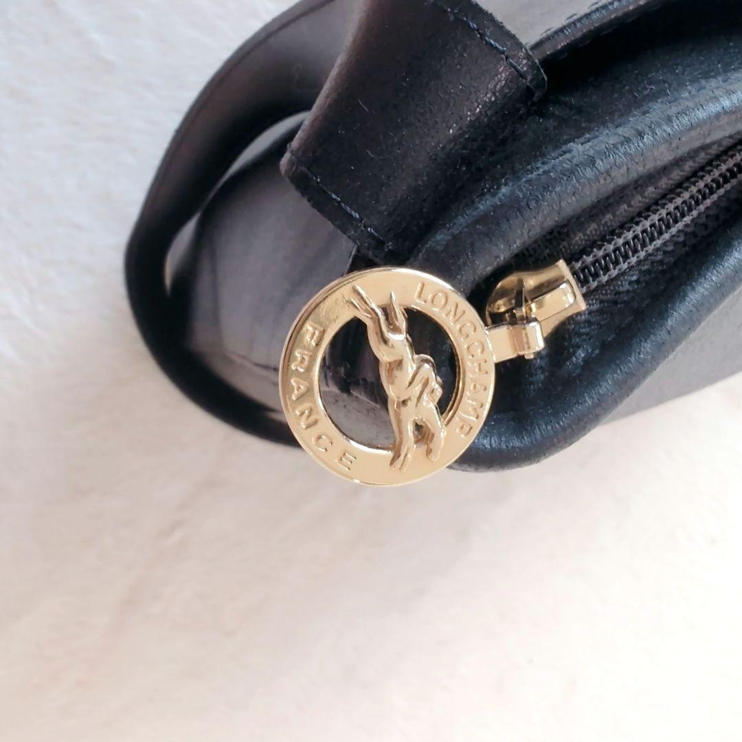 Longchamp Hand Shoulder Bag Tote Purse Leather Black Authentic