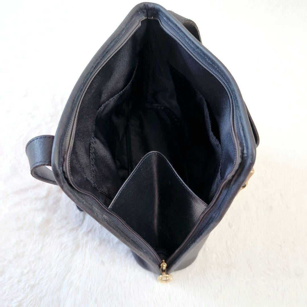 Longchamp Hand Shoulder Bag Tote Purse Leather Black Authentic