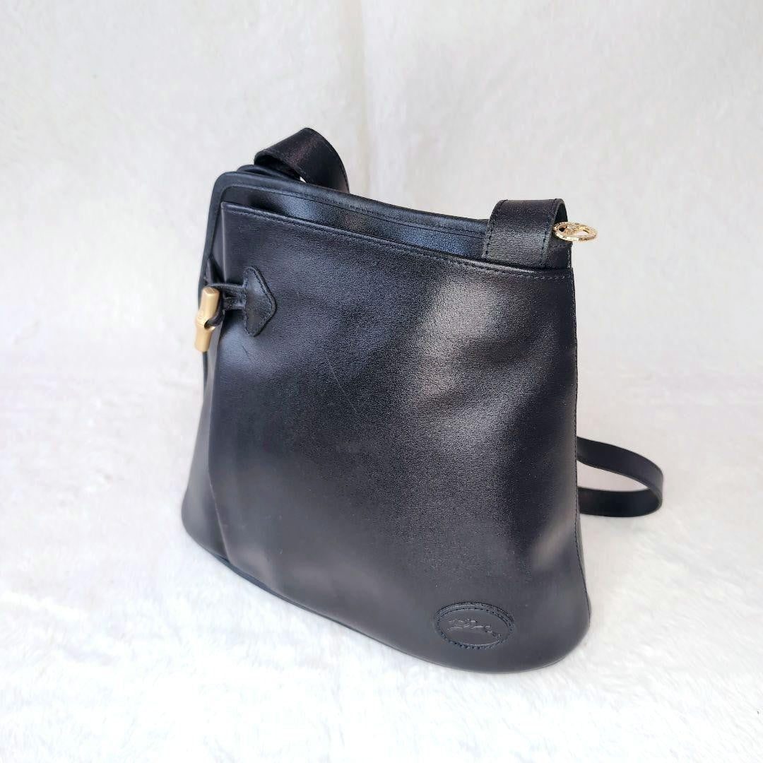 Longchamp Hand Shoulder Bag Tote Purse Leather Black Authentic