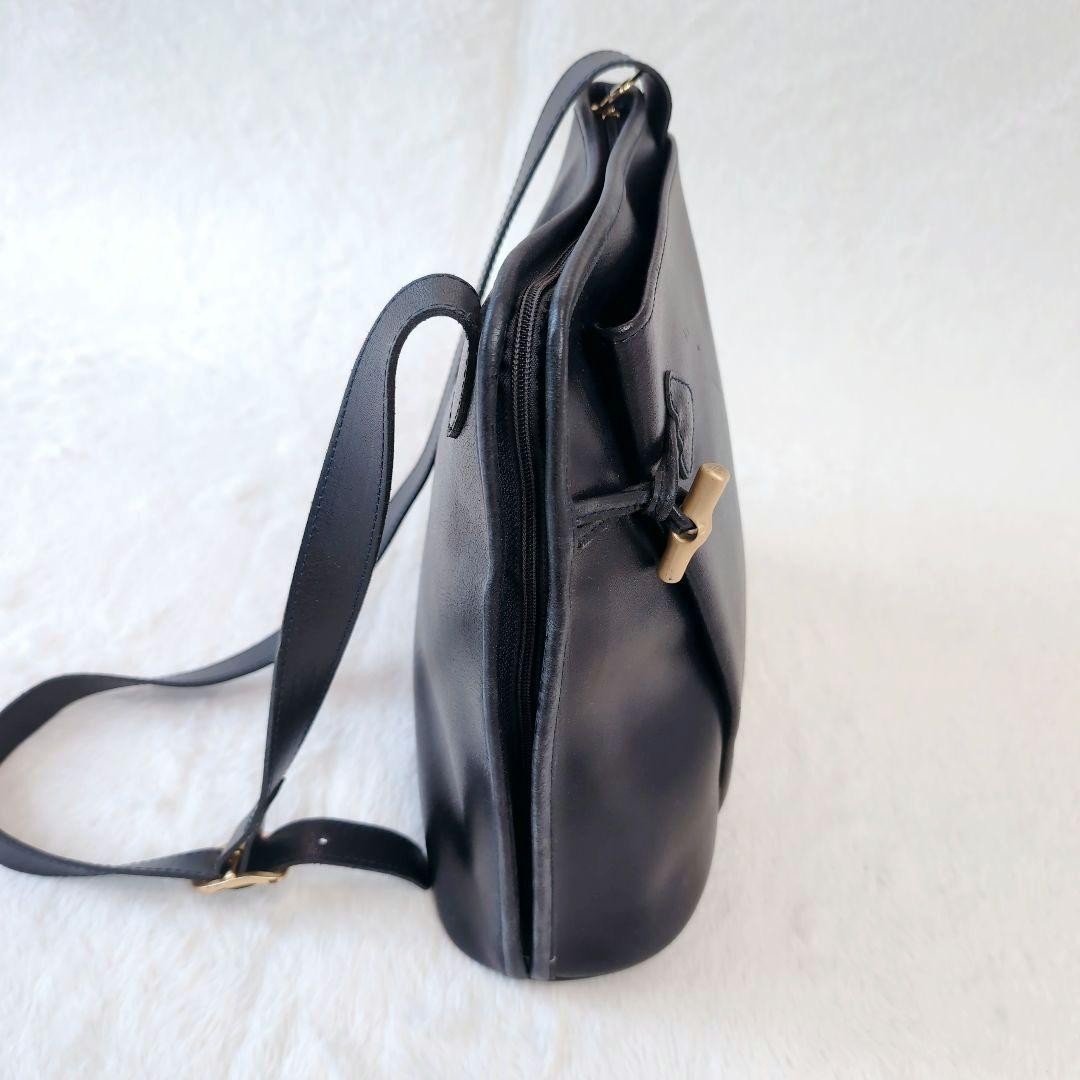 Longchamp Hand Shoulder Bag Tote Purse Leather Black Authentic