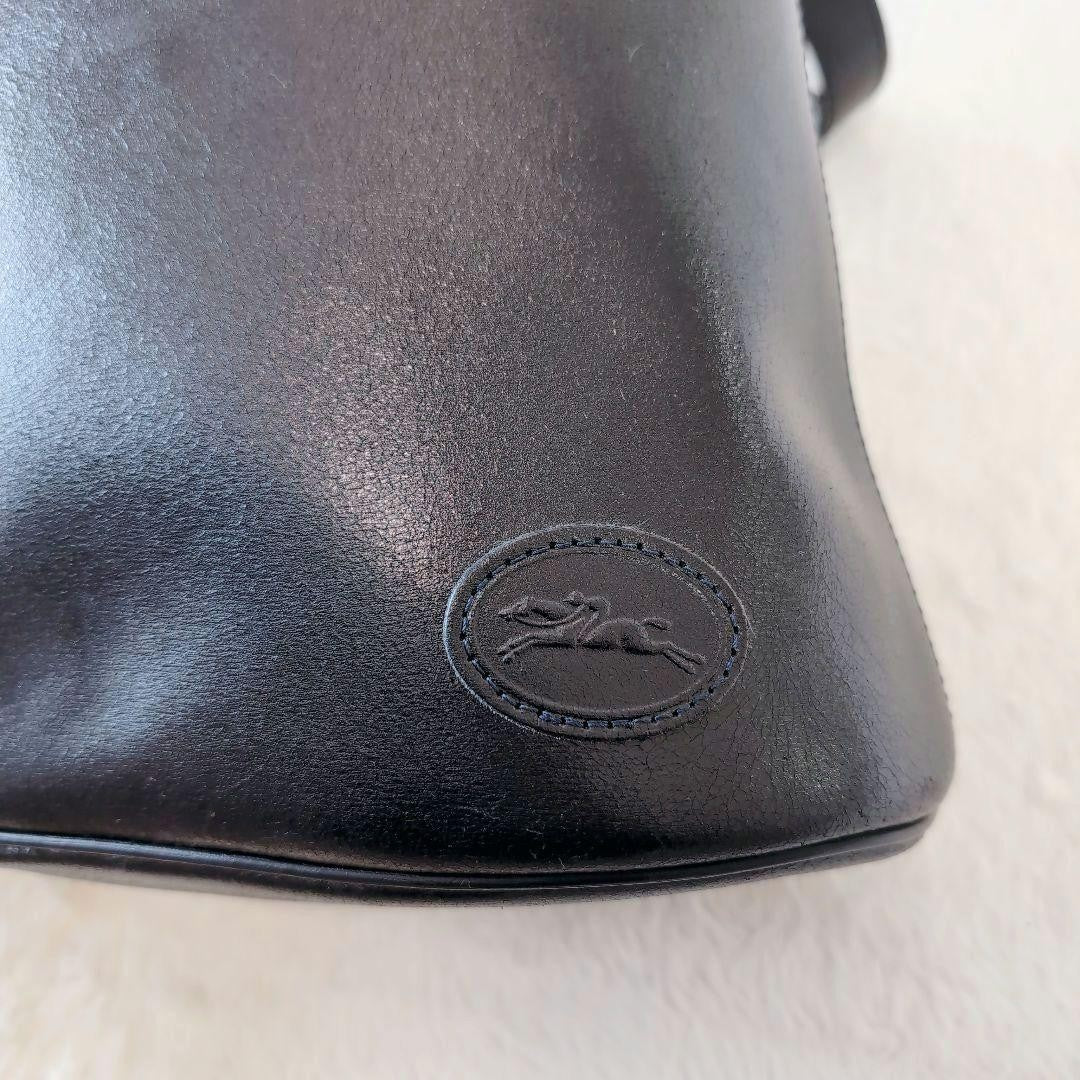 Longchamp Hand Shoulder Bag Tote Purse Leather Black Authentic