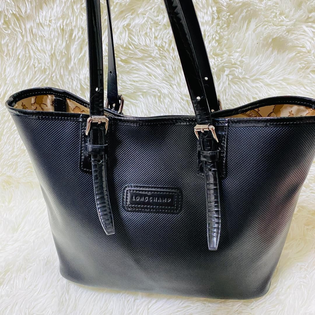 Longchamp Hand Bag Tote Purse Leather Black Authentic