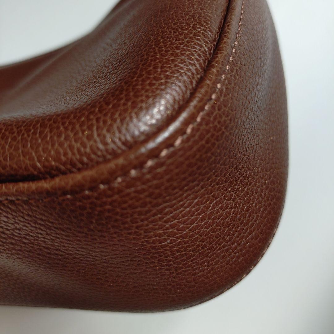 Longchamp Shoulder Bag Purse Logo Leather Brown Authentic