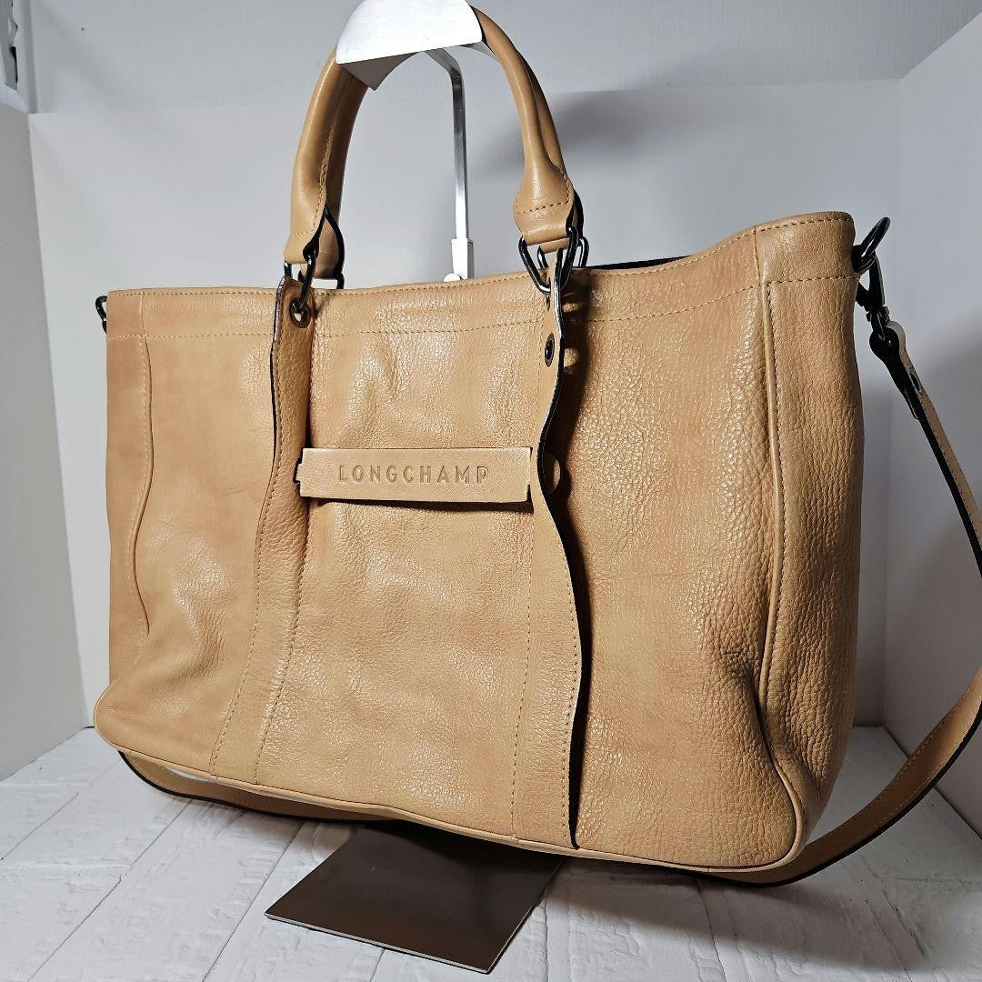 Longchamp Hand Shoulder Bag Tote Purse 2way Camel Authentic