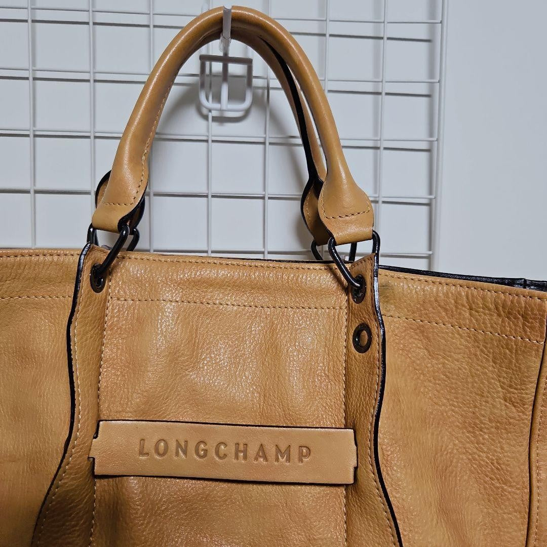 Longchamp Hand Shoulder Bag Tote Purse 2way Camel Authentic