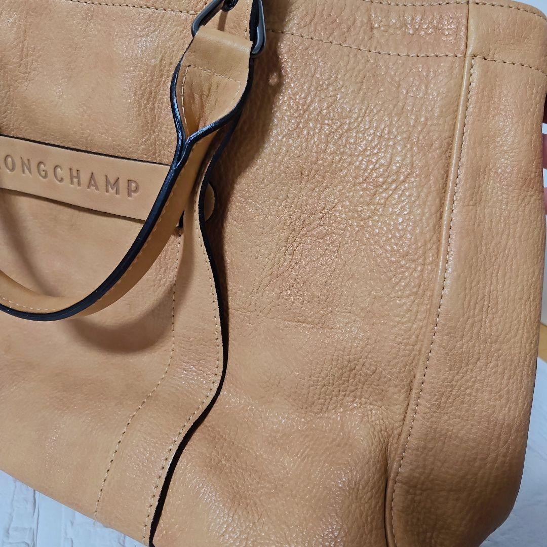 Longchamp Hand Shoulder Bag Tote Purse 2way Camel Authentic