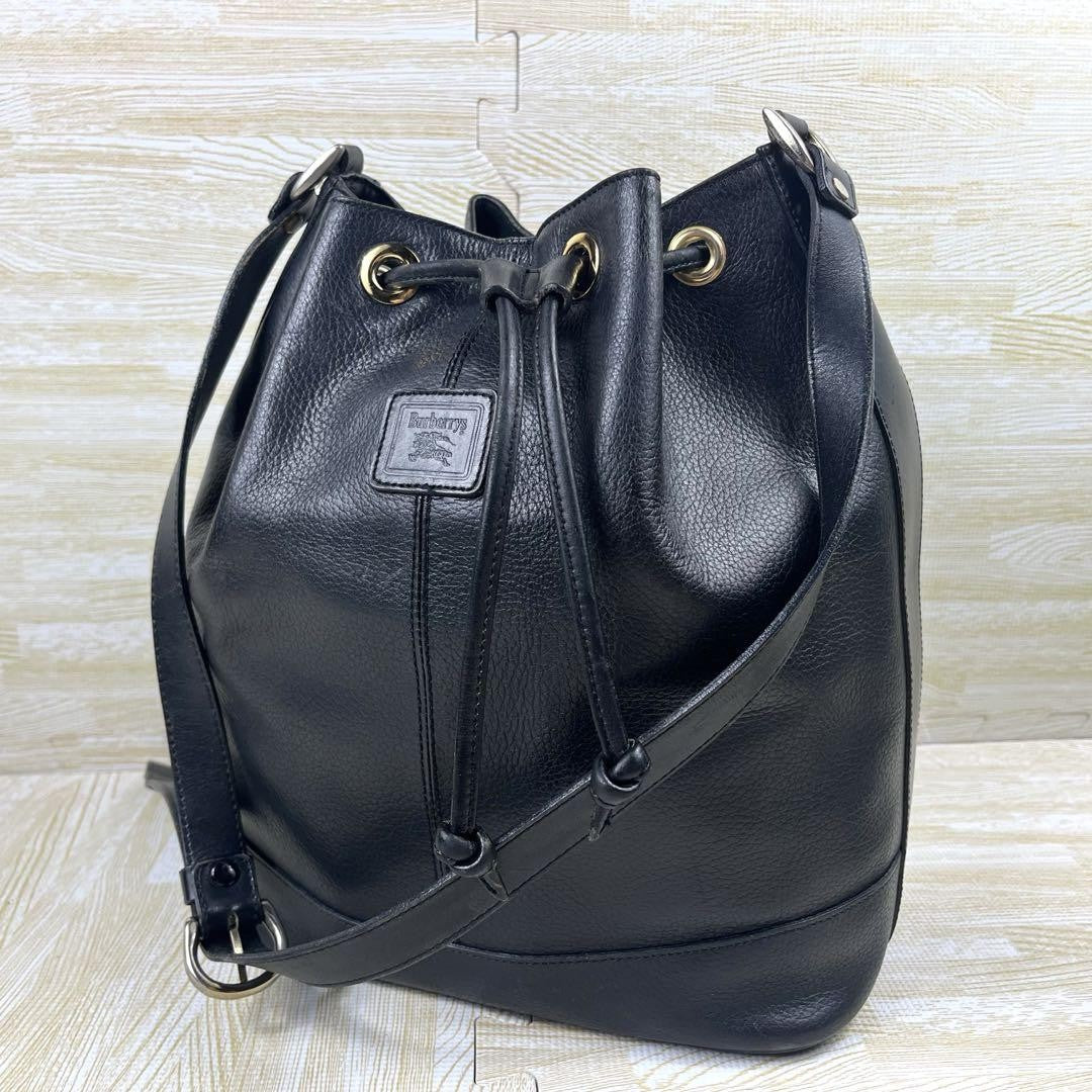 BURBERRY Shoulder Bag Purse Nova Check Leather Black Authentic
