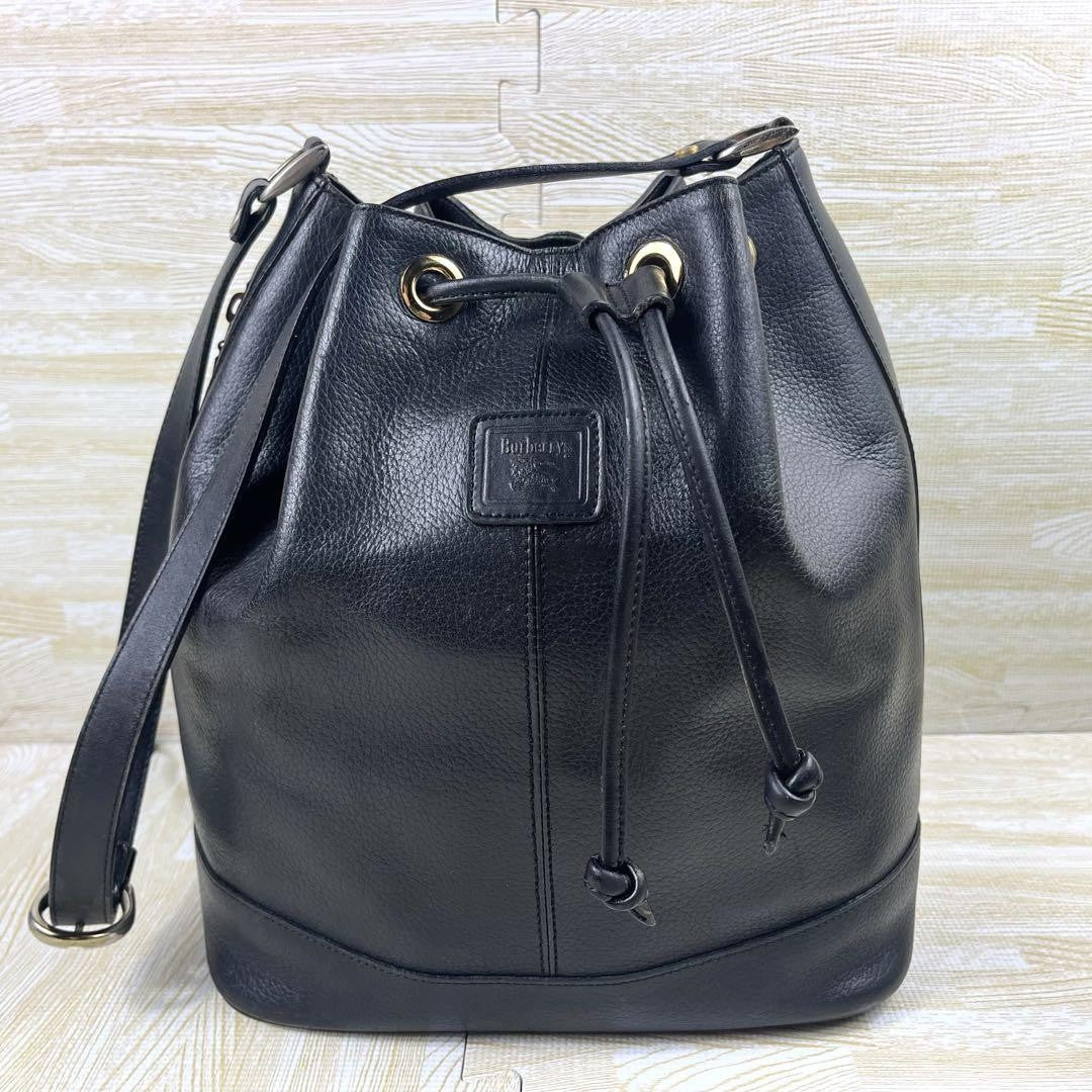 BURBERRY Shoulder Bag Purse Nova Check Leather Black Authentic
