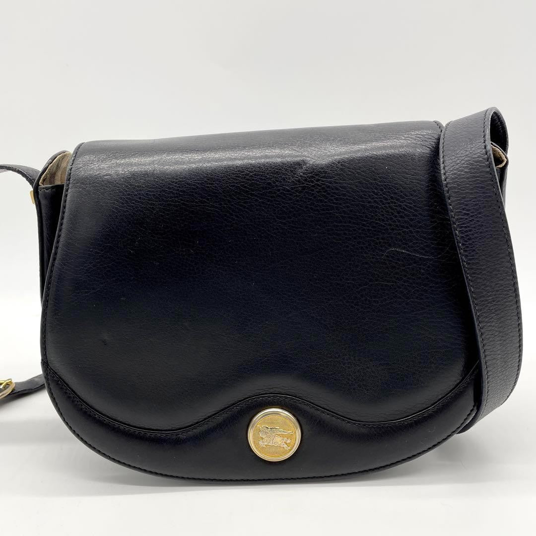 BURBERRYS Shoulder Bag Purse Nova Check Leather Black Authentic
