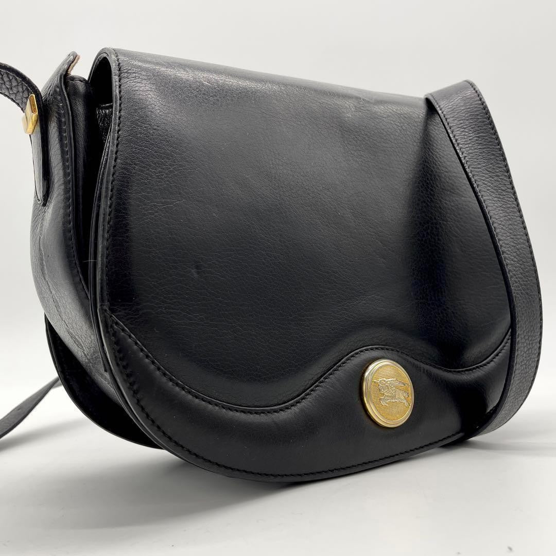 BURBERRYS Shoulder Bag Purse Nova Check Leather Black Authentic
