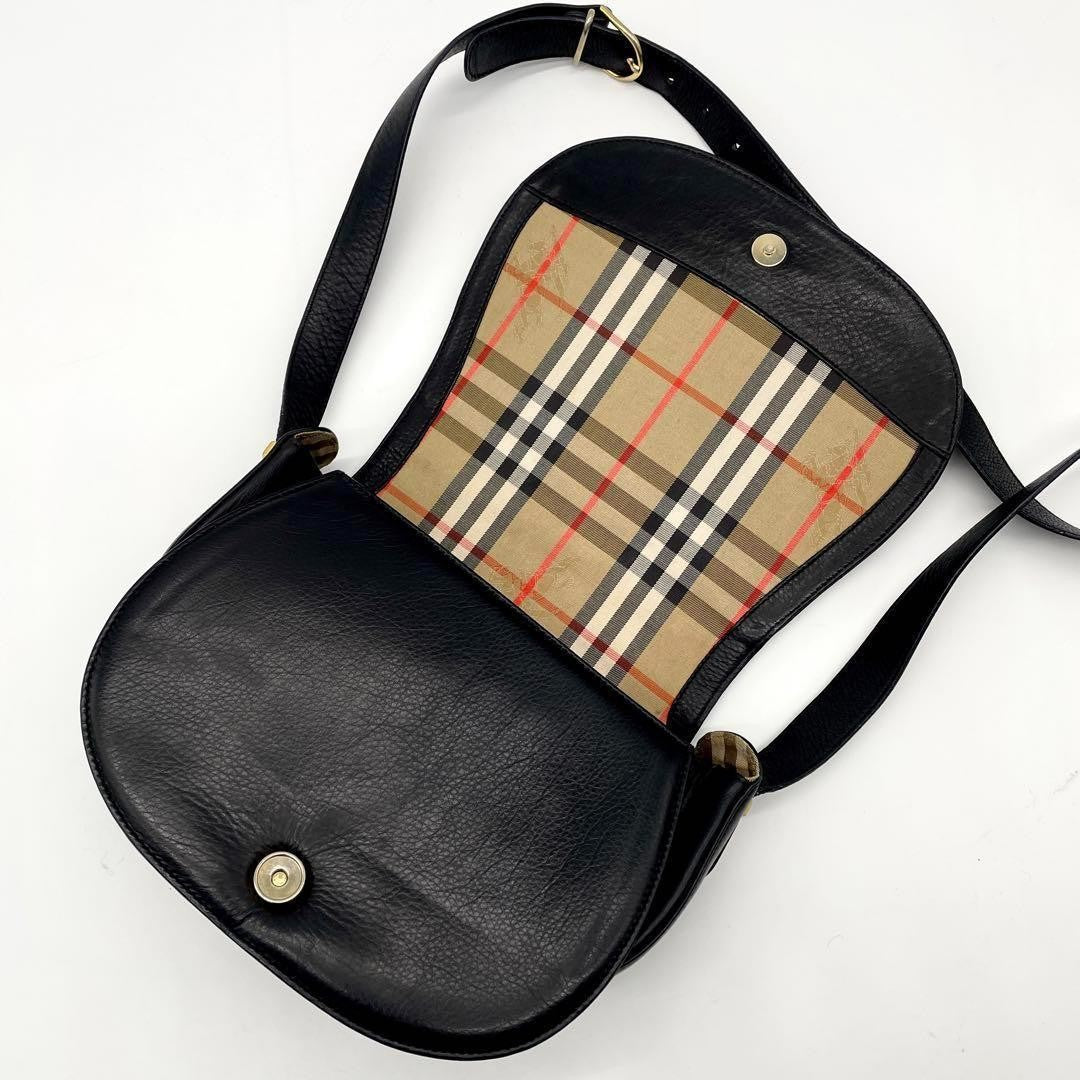 BURBERRYS Shoulder Bag Purse Nova Check Leather Black Authentic