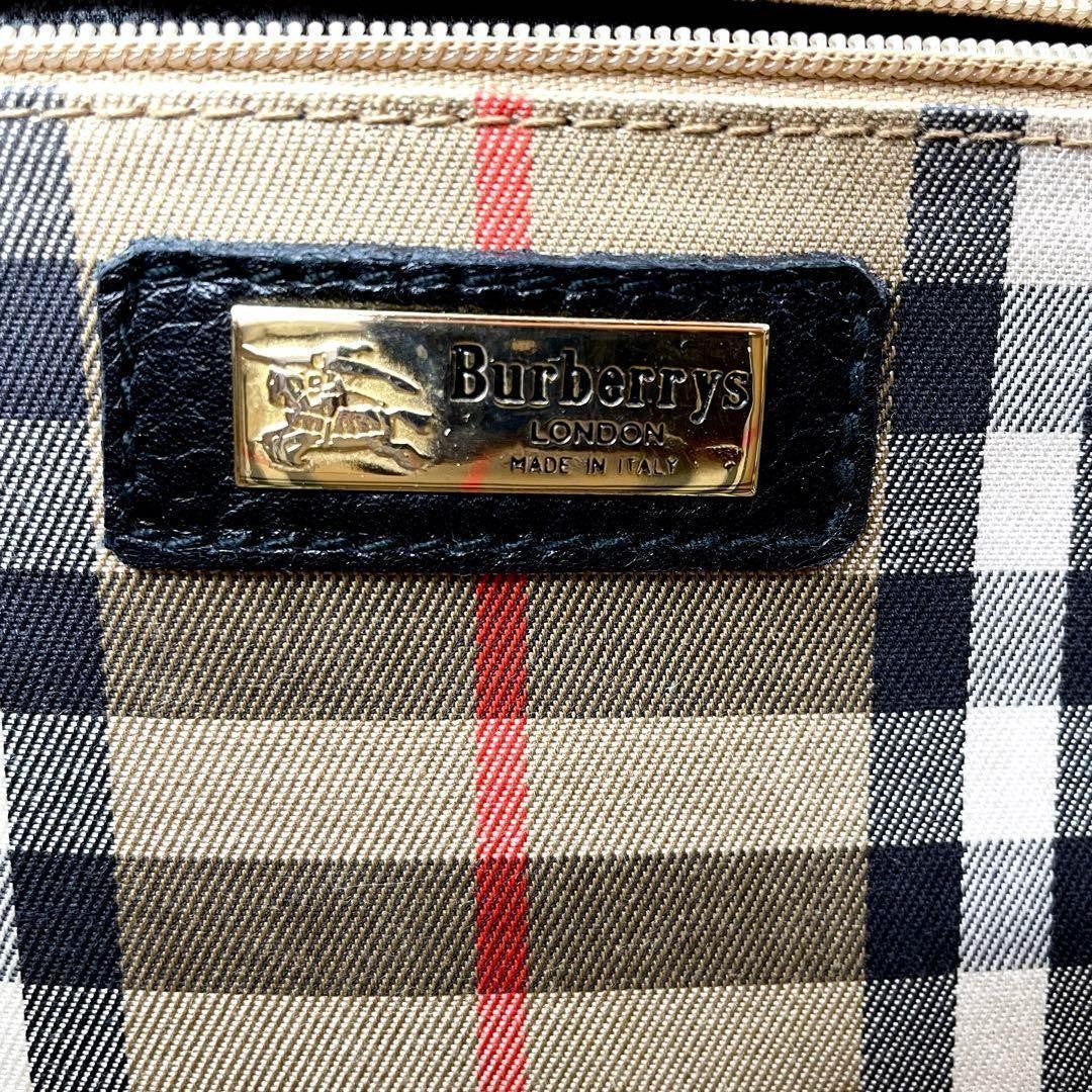 BURBERRYS Shoulder Bag Purse Nova Check Leather Black Authentic