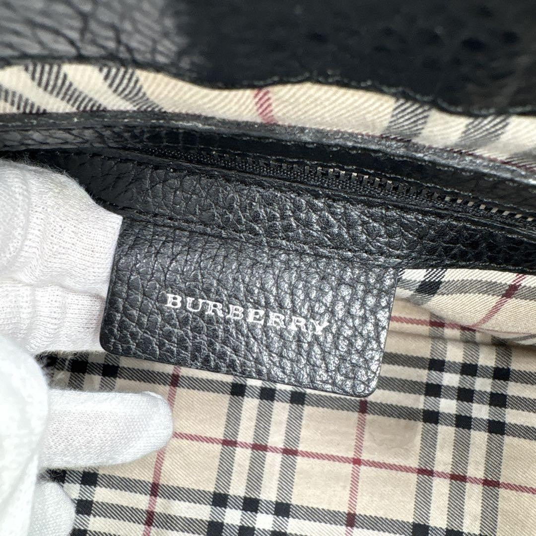 BURBERRY Shoulder Bag Purse Nova Check Leather Black Authentic