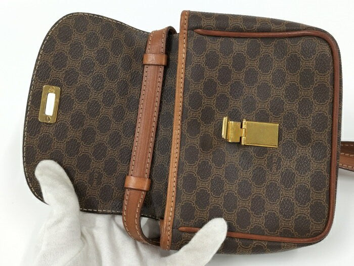 CELINE Shoulder Bag Purse Macadam PVC Brown Authentic
