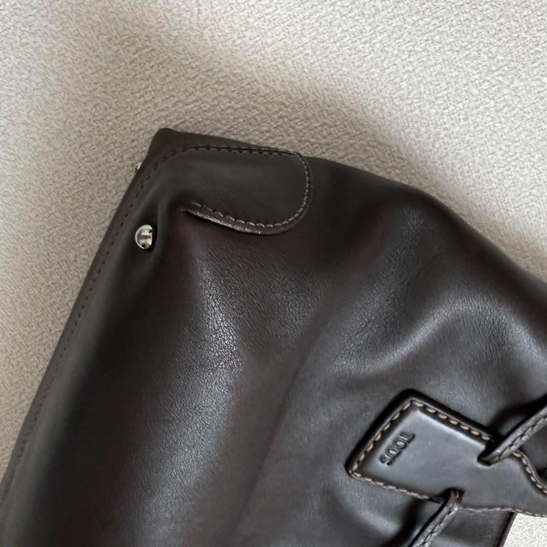 TOD'S Hand Bag Tote Purse Leather Dark Brown Authentic