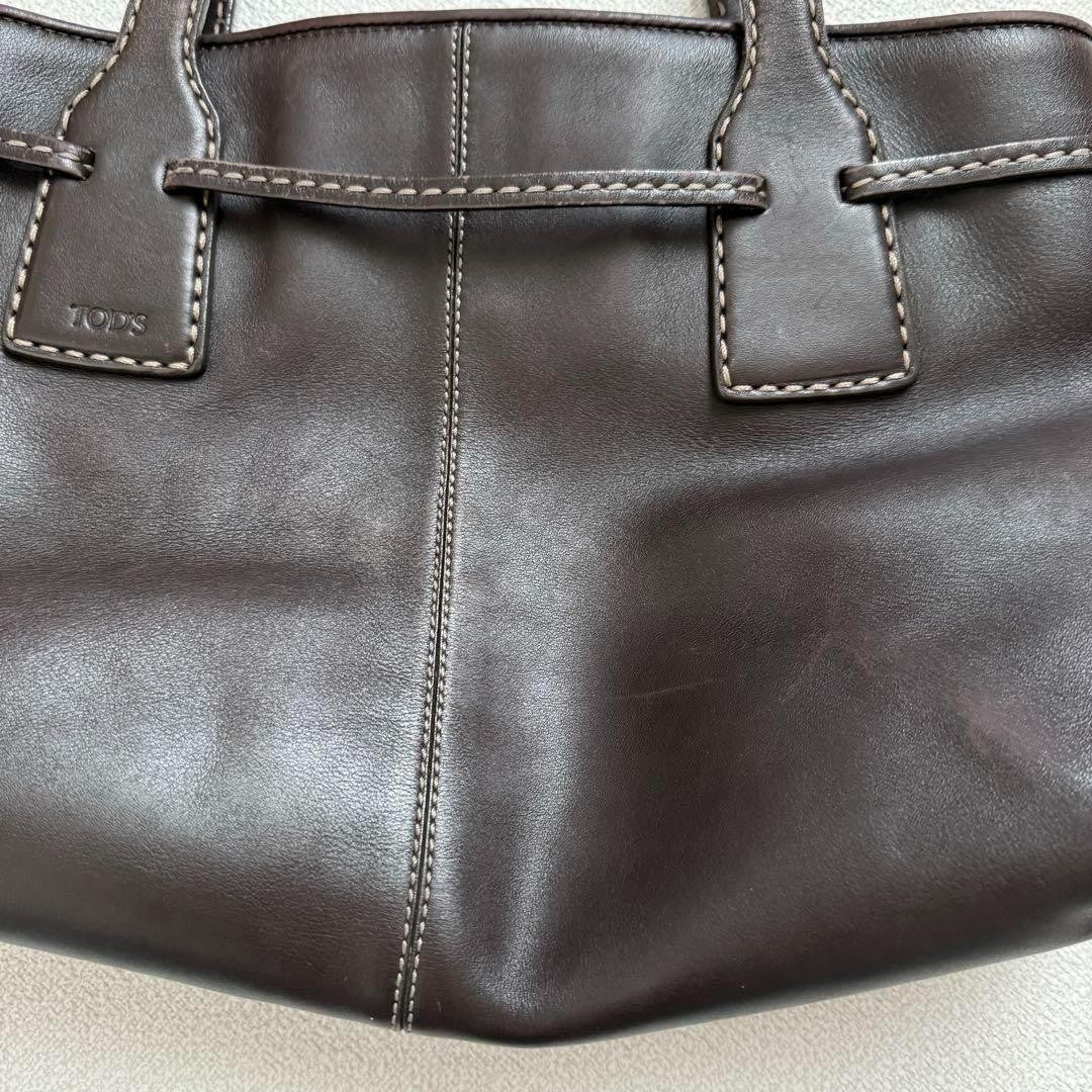 TOD'S Hand Bag Tote Purse Leather Dark Brown Authentic